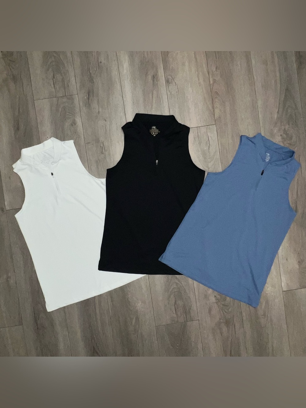 CQC Sports 3 Shirts Sleeveless Women XS Athletic Front Zip Blue Black White